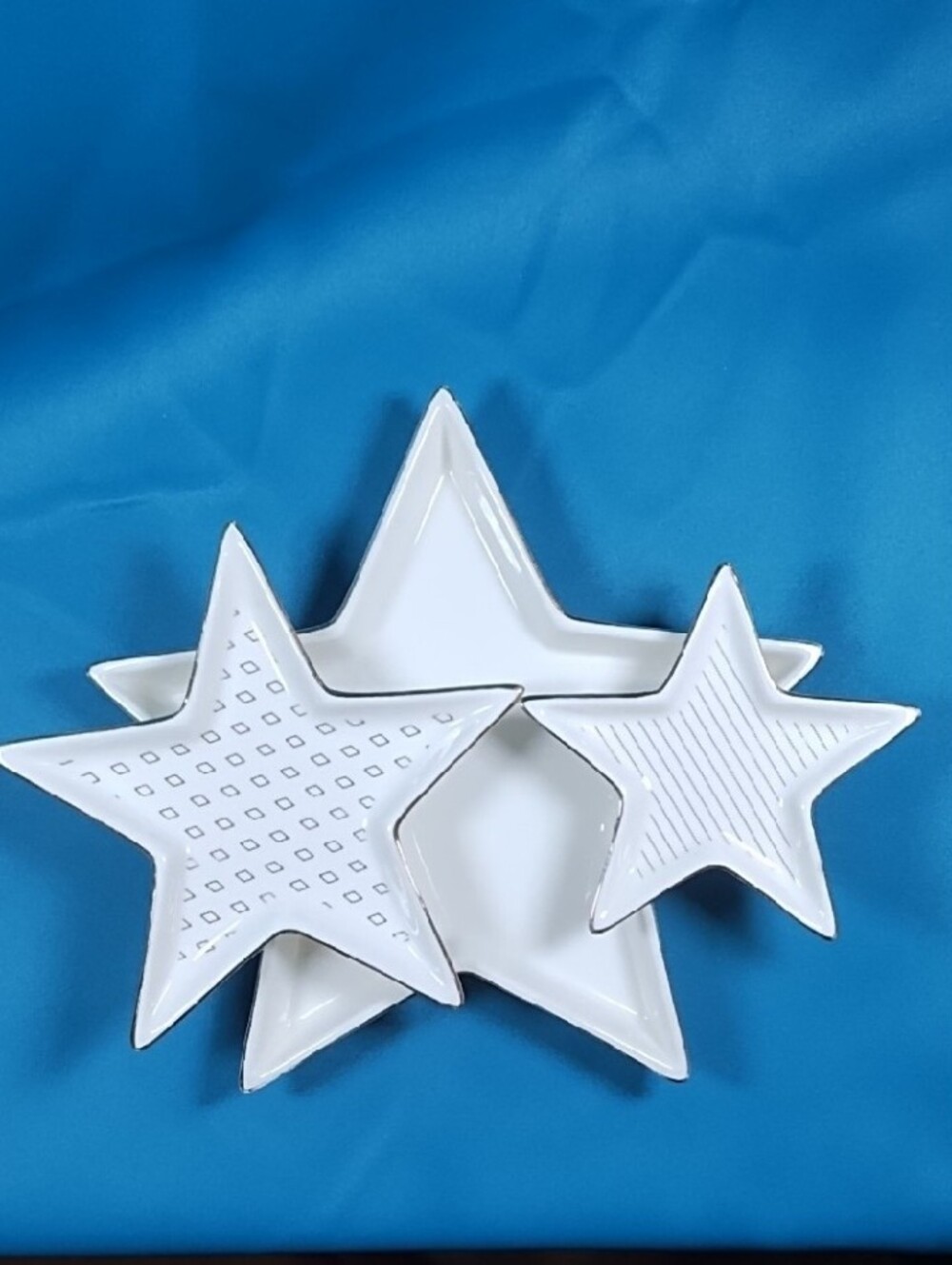 Macy's Set of 3 Ceramic Star Trinket Trays Strip Diamond Solid